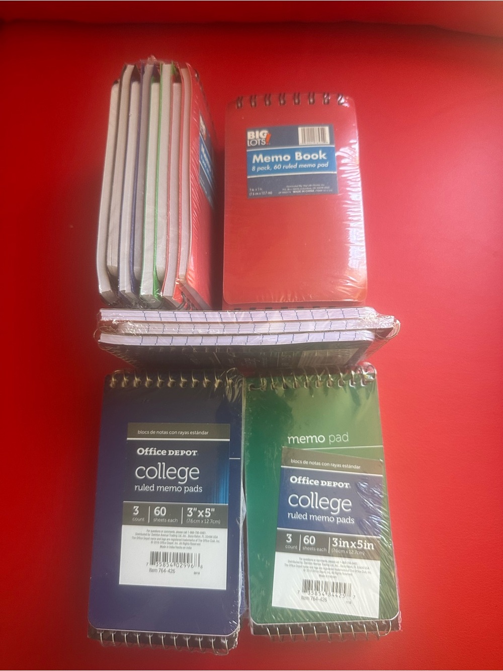 BUNDLE DEAL•Office Depot & Big Lots Spiral Memo Pads - Red, Green, Navy